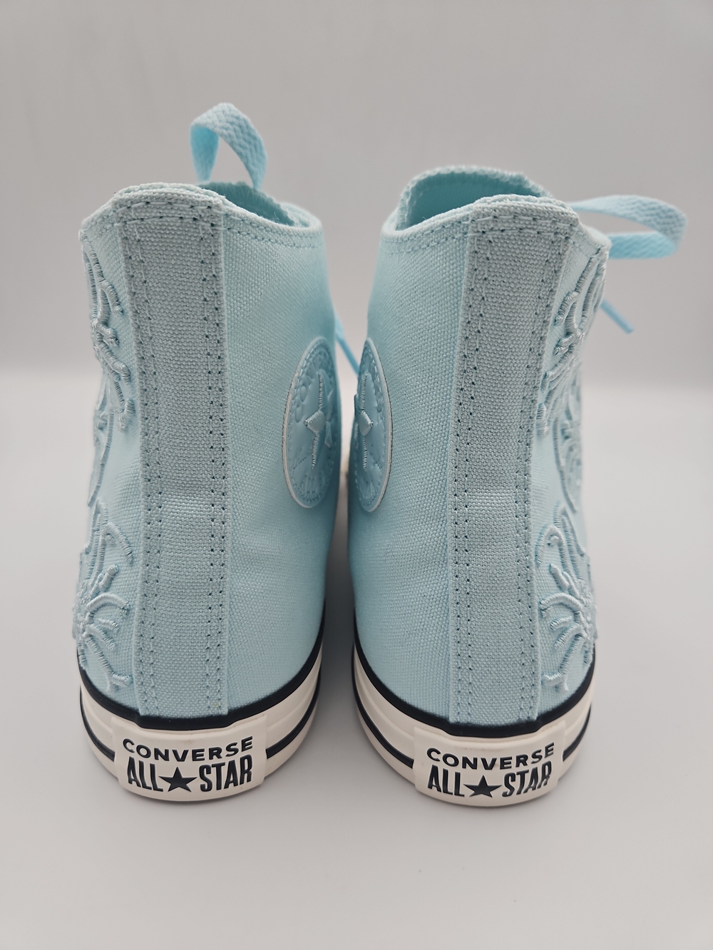 Converse Women's High-Top Sneakers in Light Blue with Floral Embroidery - Picture 6 of 10
